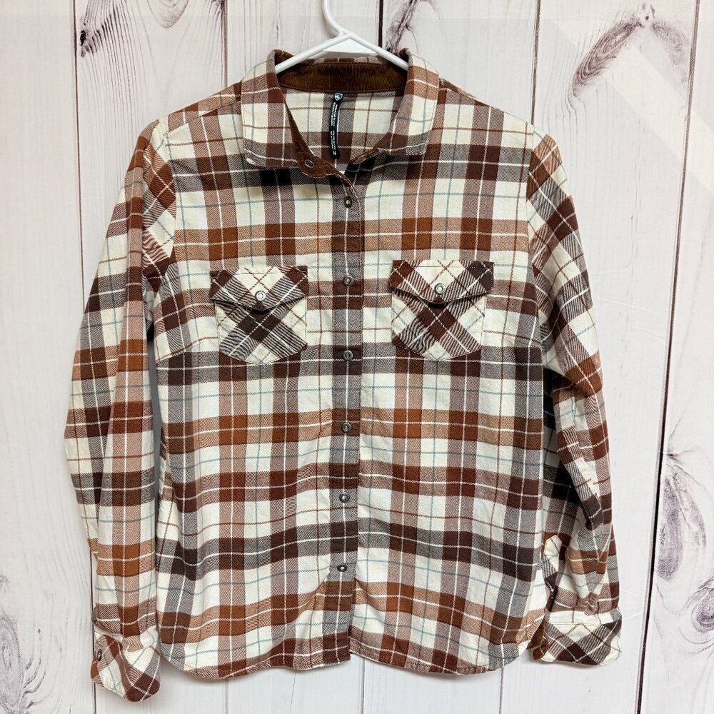 KÜHL Women’s Tess Flannel Shirt Medium‎ Brown Plaid EUC